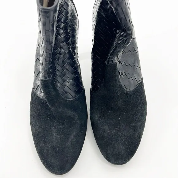Cole Haan Black Suede Woven Ankle Boots Booties Basket Weave size 6.5 NWT