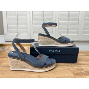 Cole Haan Cloud Espadrille Wedge Dark Chambray Natural Jute Size 8.5 NIB Spring