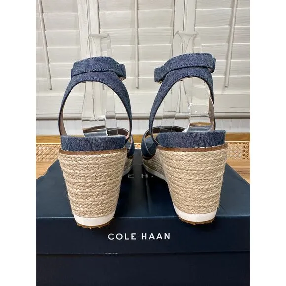 Cole Haan Cloud Espadrille Wedge Dark Chambray Natural Jute Size 8.5 NIB Spring