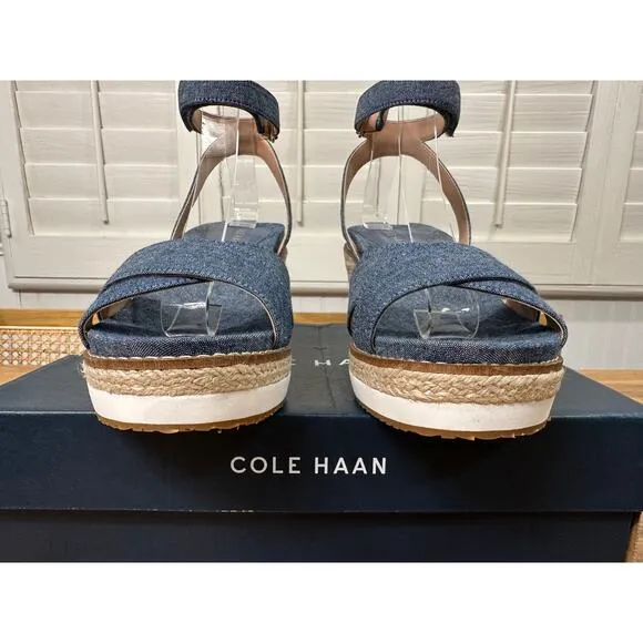 Cole Haan Cloud Espadrille Wedge Dark Chambray Natural Jute Size 8.5 NIB Spring