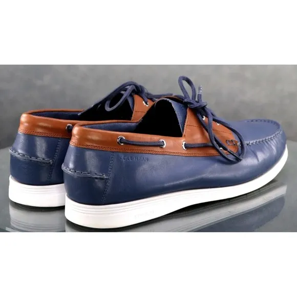 Cole Haan Cornell 2 Eye $120 Men's Boat Shoes Size 12 Leather Blue Tan C32579