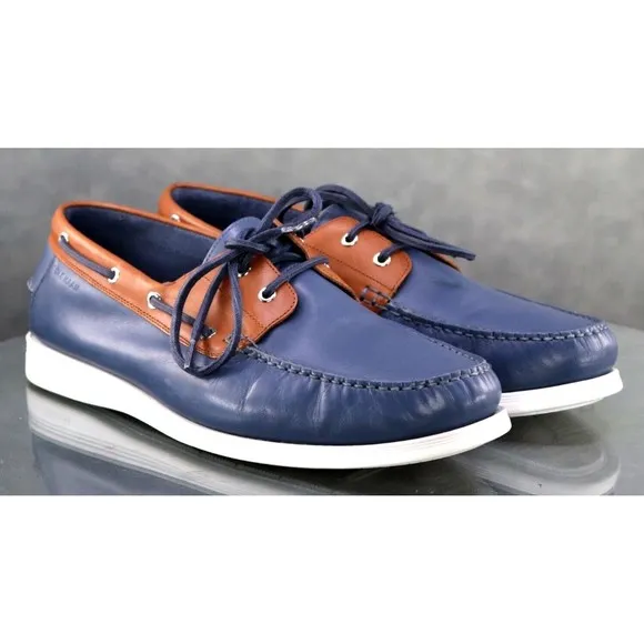 Cole Haan Cornell 2 Eye $120 Men's Boat Shoes Size 12 Leather Blue Tan C32579