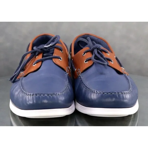 Cole Haan Cornell 2 Eye $120 Men's Boat Shoes Size 12 Leather Blue Tan C32579
