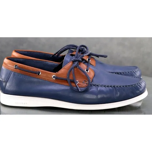 Cole Haan Cornell 2 Eye $120 Men's Boat Shoes Size 12 Leather Blue Tan C32579
