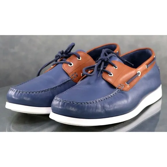 Cole Haan Cornell 2 Eye $120 Men's Boat Shoes Size 12 Leather Blue Tan C32579