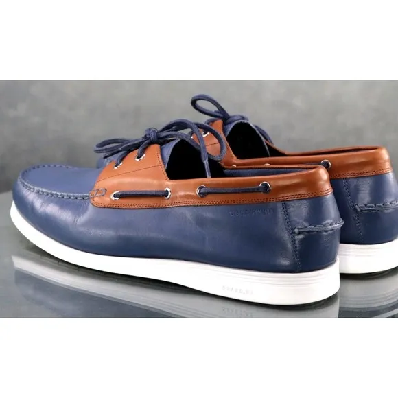 Cole Haan Cornell 2 Eye $120 Men's Boat Shoes Size 12 Leather Blue Tan C32579
