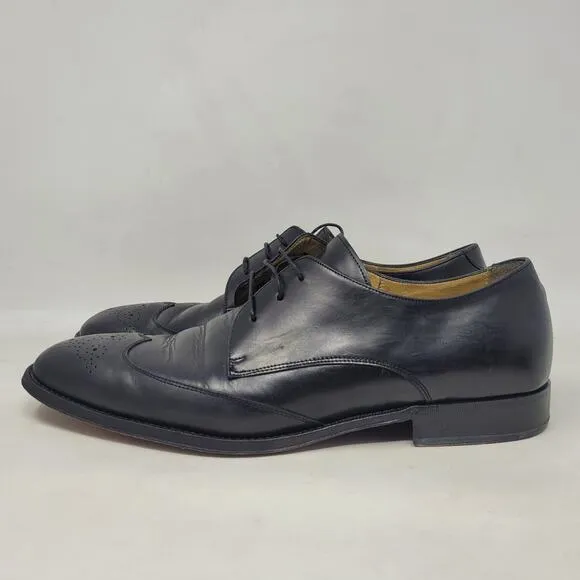 Cole Haan Dress Shoes 11 Black Leather Oxford Wingtip Brogue Derby Cap Toe Italy