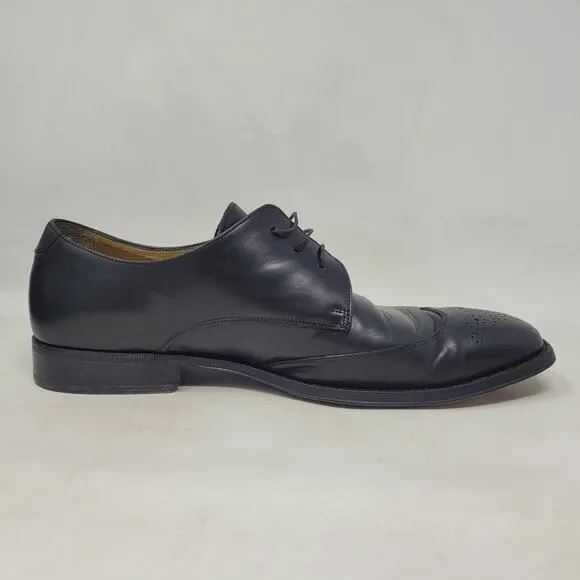 Cole Haan Dress Shoes 11 Black Leather Oxford Wingtip Brogue Derby Cap Toe Italy