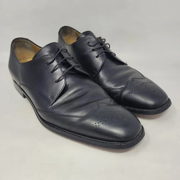Cole Haan Dress Shoes 11 Black Leather Oxford Wingtip Brogue Derby Cap Toe Italy