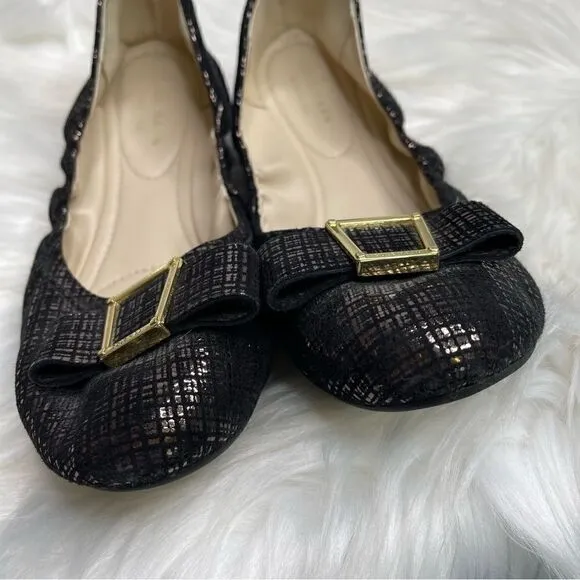 Cole Haan Emory Bow Leather Plaid Metallic Ballet Flats 9