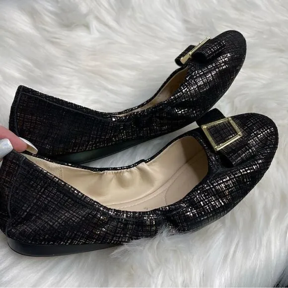 Cole Haan Emory Bow Leather Plaid Metallic Ballet Flats 9