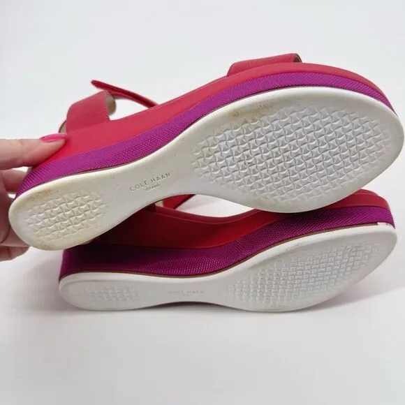 Cole Haan Grand Ambition Ayer Suede Flatform Wedges pink/red Size 9