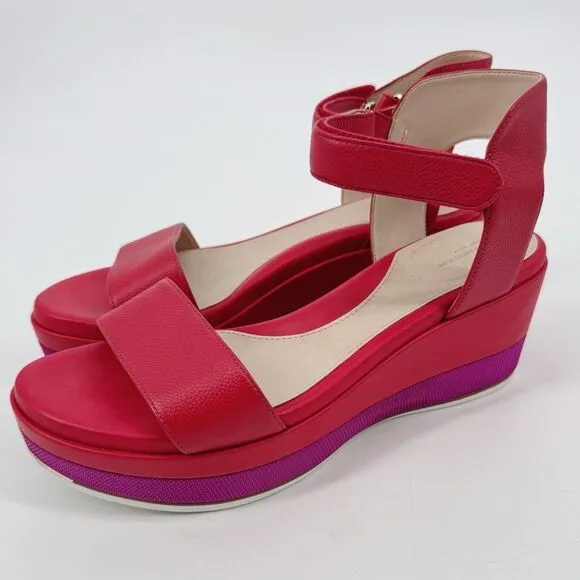 Cole Haan Grand Ambition Ayer Suede Flatform Wedges pink/red Size 9