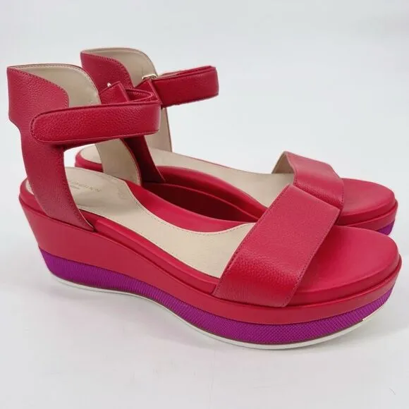 Cole Haan Grand Ambition Ayer Suede Flatform Wedges pink/red Size 9