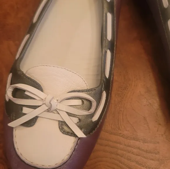 Cole Haan Gray Silver Purple White Nike Air Leather Tie Bow Flat Shoes