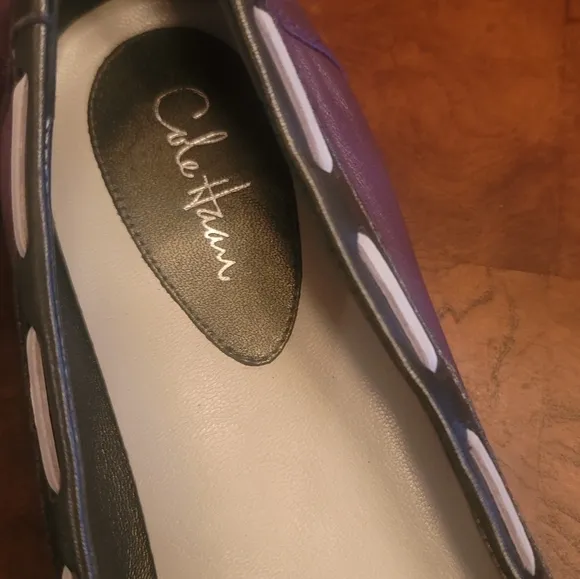 Cole Haan Gray Silver Purple White Nike Air Leather Tie Bow Flat Shoes