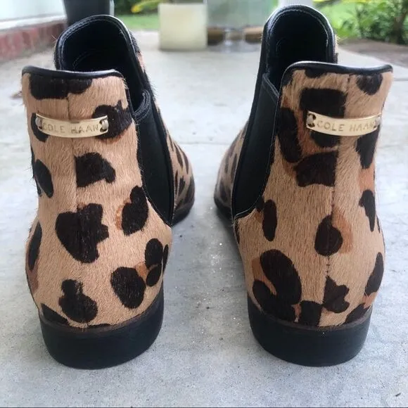 Cole Haan Hara Leopard print Chelsea boots booties fur hair 6.5