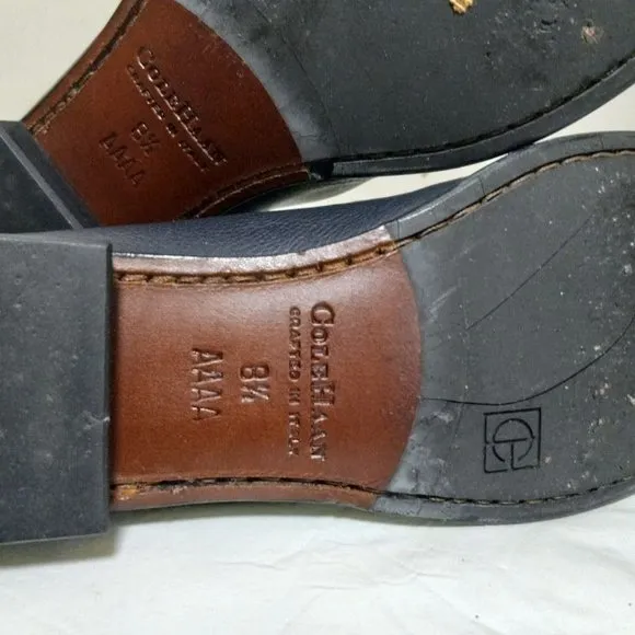 Cole Haan Leather Slip On Flat Loafer Shoes Navy Blue Women's Size 8.5 4A