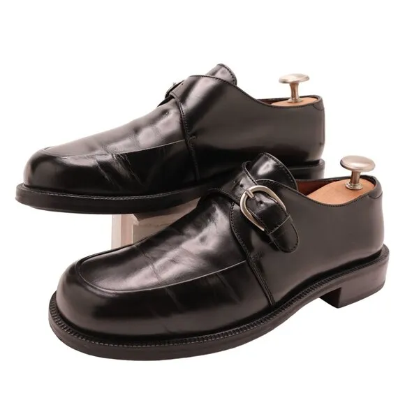 Cole Haan Mens 10D Black Leather Monk Strap Loafers Buckle Dress Shoes Slip-ons