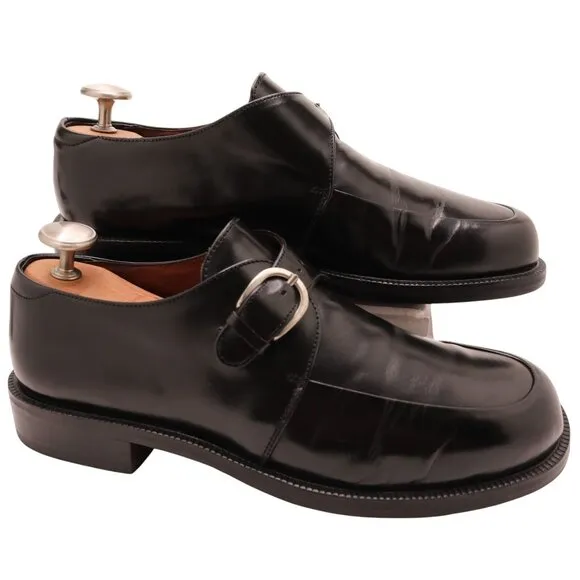 Cole Haan Mens 10D Black Leather Monk Strap Loafers Buckle Dress Shoes Slip-ons