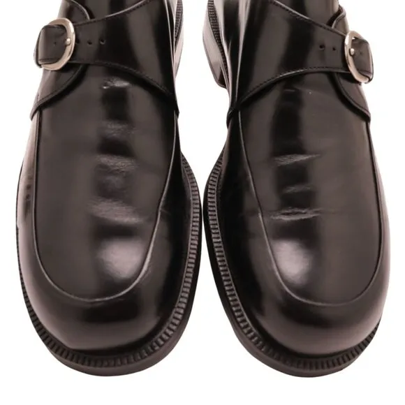 Cole Haan Mens 10D Black Leather Monk Strap Loafers Buckle Dress Shoes Slip-ons