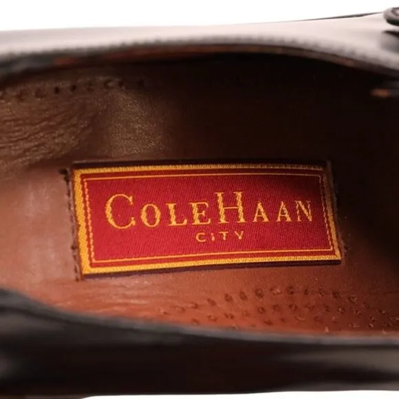 Cole Haan Mens 10D Black Leather Monk Strap Loafers Buckle Dress Shoes Slip-ons