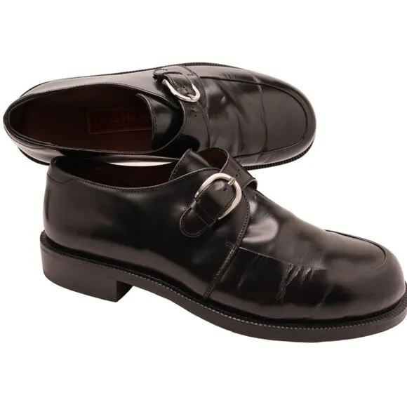 Cole Haan Mens 10D Black Leather Monk Strap Loafers Buckle Dress Shoes Slip-ons
