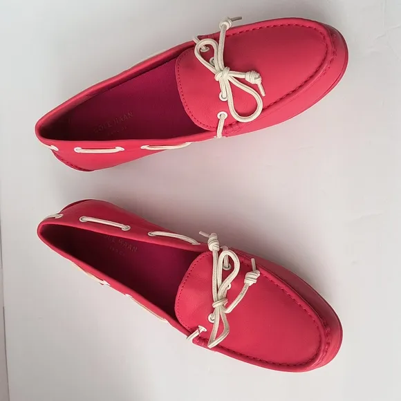 Cole Haan Pink Moccasin Shoes with Lace Detailing