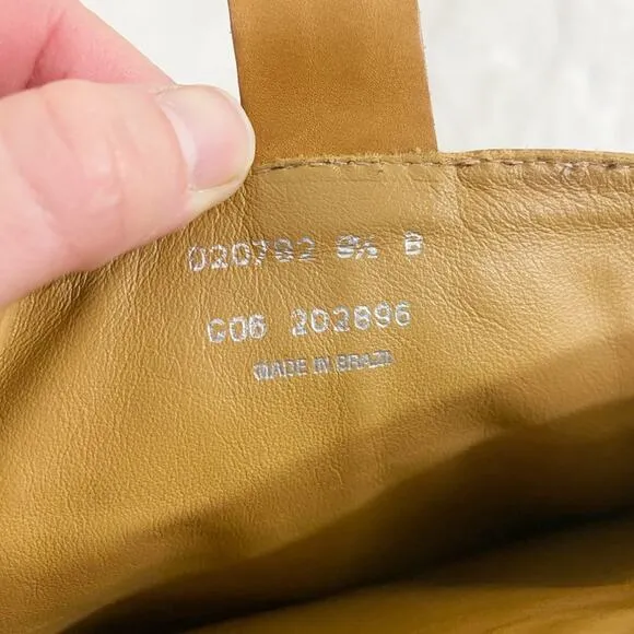 Cole Haan Tan Leather Heeled Boots w Woven Detail Pull On Made in Brazil Sz 9.5