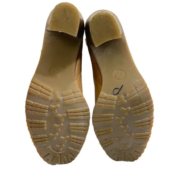 Cole Haan Tan Leather Heeled Boots w Woven Detail Pull On Made in Brazil Sz 9.5