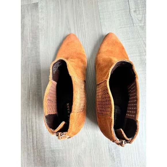 Cole Haan Val Genuine Suede Leather Heeled Ankle Boots Booties 6.5 British Tan