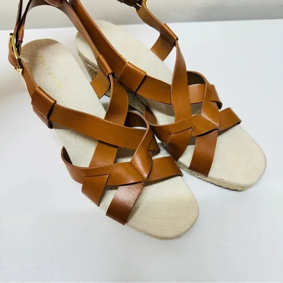 Cole Haan Women Crystal Leather Wedges Sandals Brown Sz 8 Narrow Casual Summer