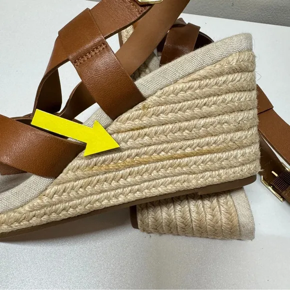 Cole Haan Women Crystal Leather Wedges Sandals Brown Sz 8 Narrow Casual Summer