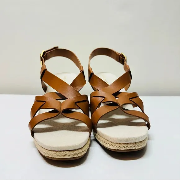 Cole Haan Women Crystal Leather Wedges Sandals Brown Sz 8 Narrow Casual Summer