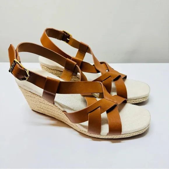 Cole Haan Women Crystal Leather Wedges Sandals Brown Sz 8 Narrow Casual Summer