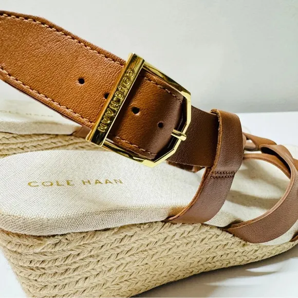 Cole Haan Women Crystal Leather Wedges Sandals Brown Sz 8 Narrow Casual Summer