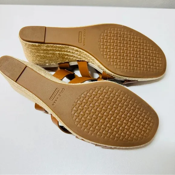 Cole Haan Women Crystal Leather Wedges Sandals Brown Sz 8 Narrow Casual Summer