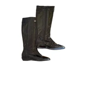 Cole Haan Womens Black Patent Leather Full Zip Knee High Flat Tall Boots Size 6