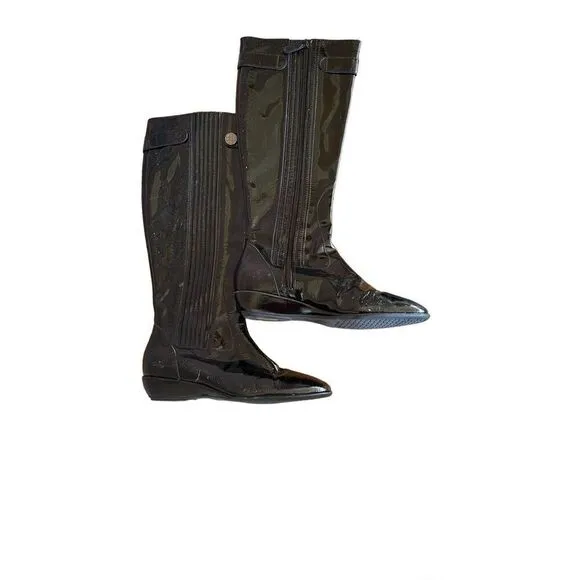Cole Haan Womens Black Patent Leather Full Zip Knee High Flat Tall Boots Size 6