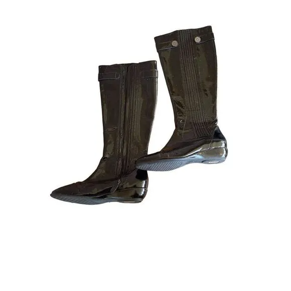 Cole Haan Womens Black Patent Leather Full Zip Knee High Flat Tall Boots Size 6