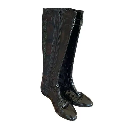 Cole Haan Womens Black Patent Leather Full Zip Knee High Flat Tall Boots Size 6