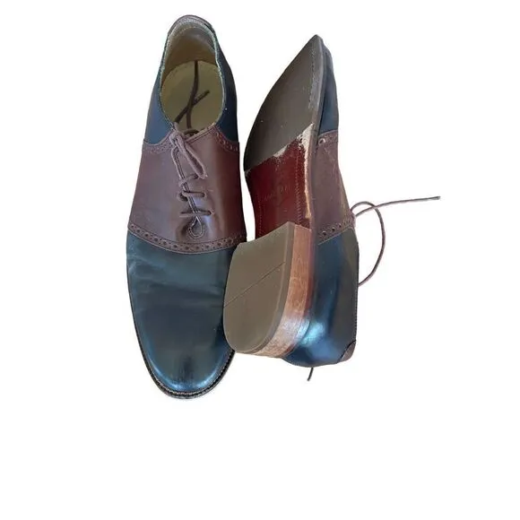 Cole Haan Womens Brown And Blue Colorblock Leather Oxford Dress Shoes Size 11