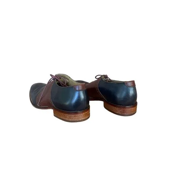 Cole Haan Womens Brown And Blue Colorblock Leather Oxford Dress Shoes Size 11