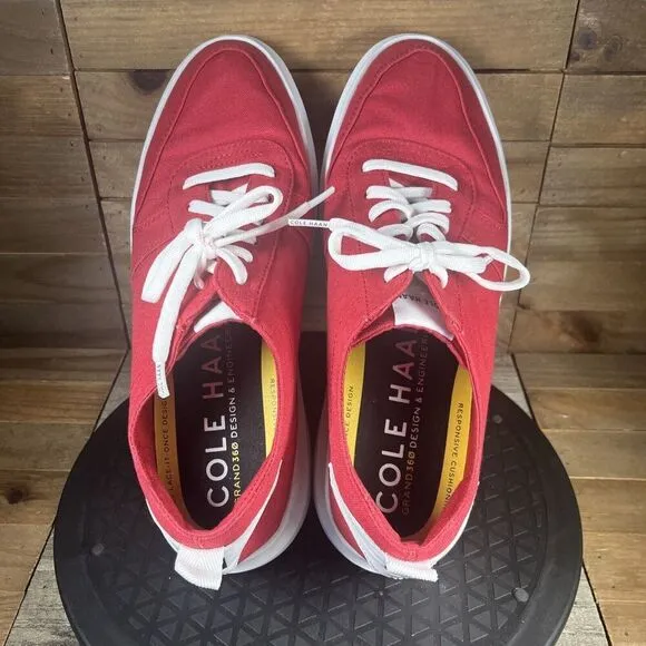 Cole Haan Mens Size 9.5 Grandpro Rally Canvas Court Sneaker Red Lace Up Shoes