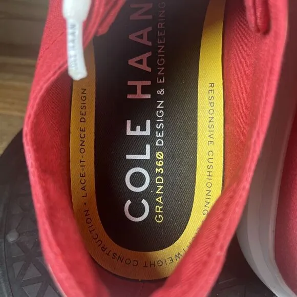 Cole Haan Mens Size 9.5 Grandpro Rally Canvas Court Sneaker Red Lace Up Shoes