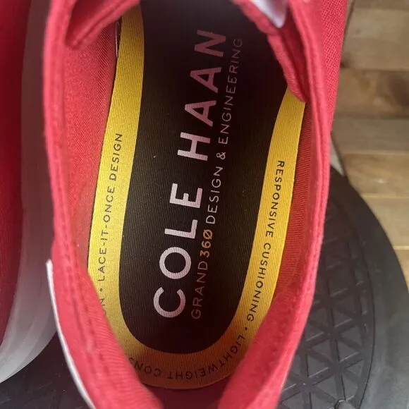Cole Haan Mens Size 9.5 Grandpro Rally Canvas Court Sneaker Red Lace Up Shoes