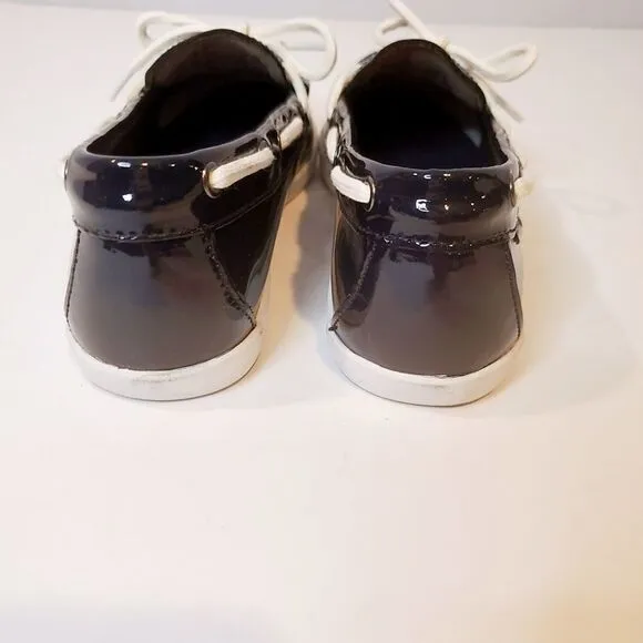 COLE HAAN Patent Leather Boat Shoes Navy Blue