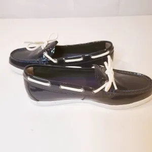 COLE HAAN Patent Leather Boat Shoes Navy Blue