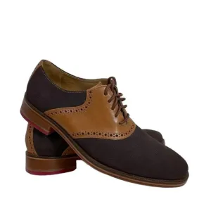 Cole Haan COLTON Saddle Welt Oxfords Brown Suede &amp; Tan Leather Size Men's 7.5 M