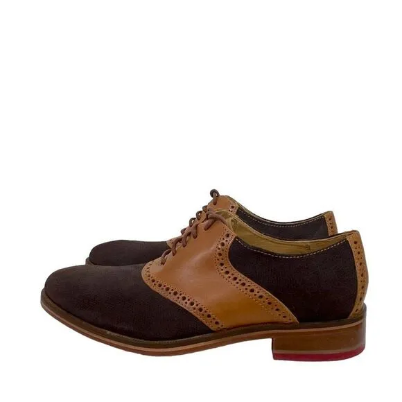 Cole Haan COLTON Saddle Welt Oxfords Brown Suede &amp; Tan Leather Size Men's 7.5 M